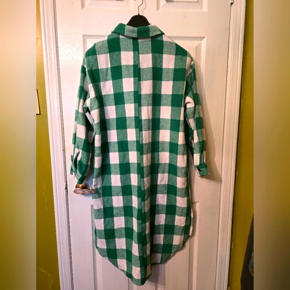 Green and White Flannel Shirt Dress Size S - Picture 2 of 2